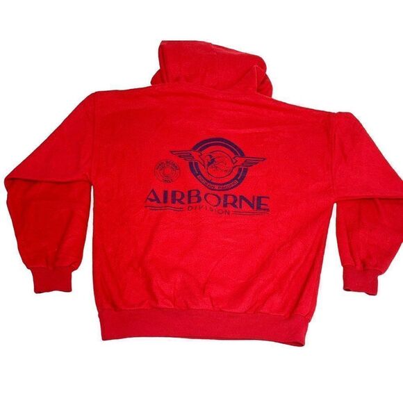Vintage 80s Ocean Pacific OP Hoodie Red Fleece Sweatshirt Airborne Beach 1987
